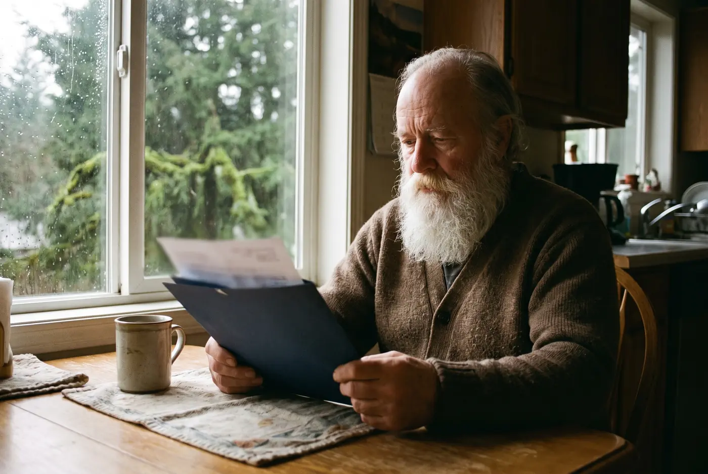 Illustration: a seller reading through paperwork at home